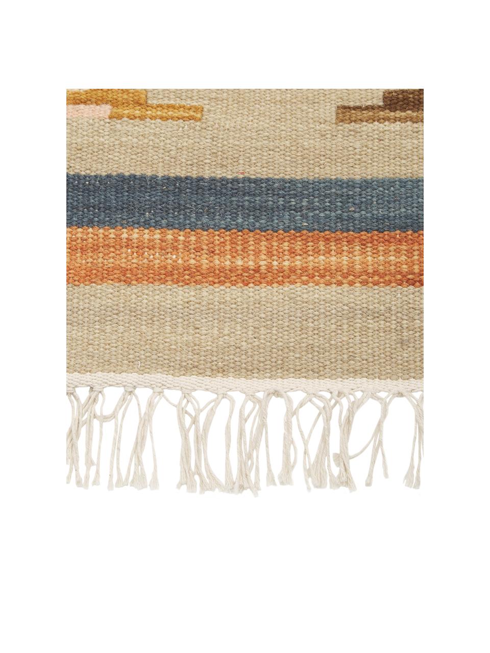 Handgeweven Kelim vloerkleed Olon van wol met franjes, 100% wol, Multicolour, B 125 x L 185 cm (maat S)