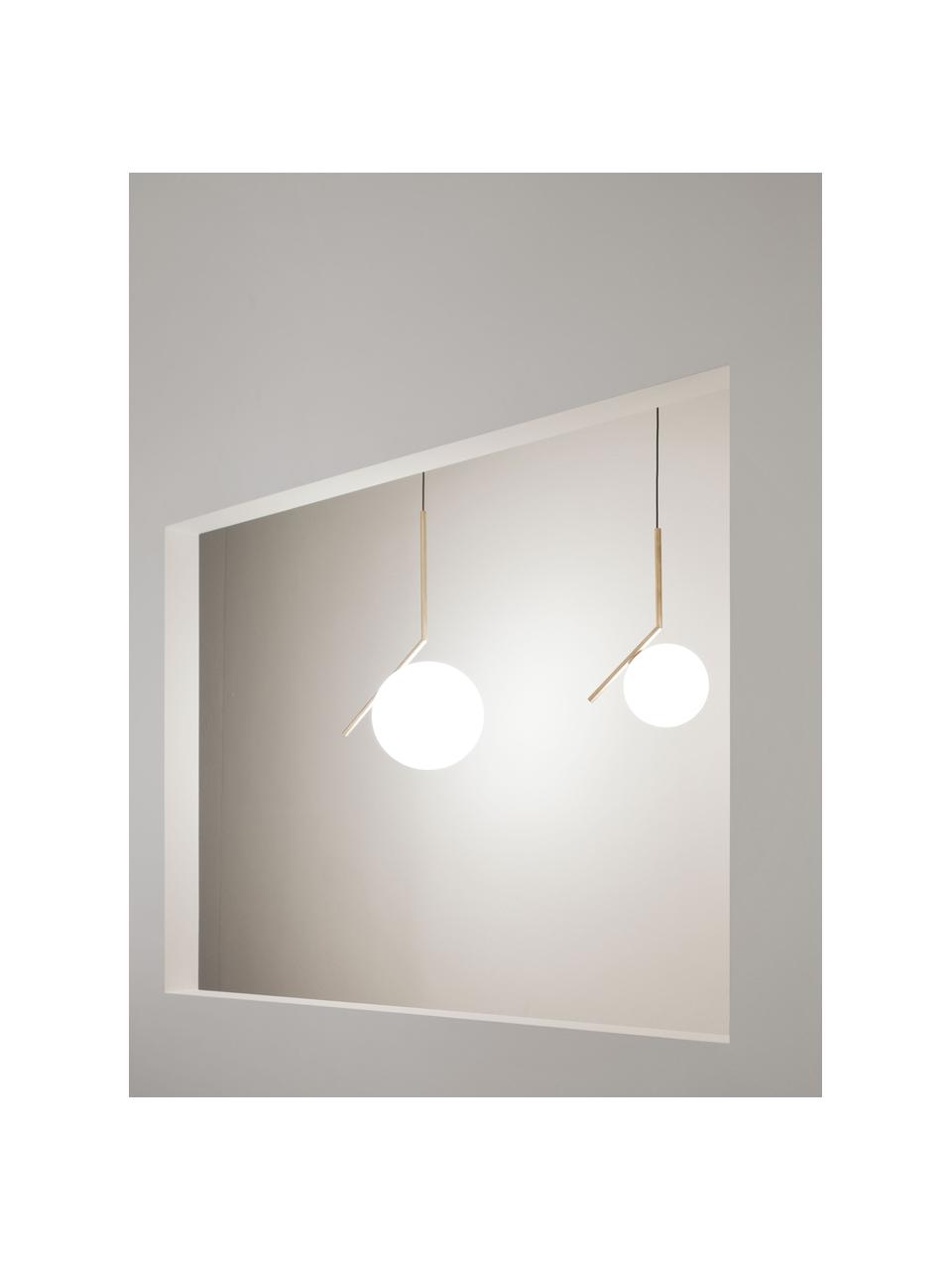 Lampada a sospensione piccola in vetro soffiato IC Lights, alt. 47 cm, Paralume: vetro, Struttura: acciaio rivestito, Dorato, bianco, Larg. 24 x Alt. 47 cm