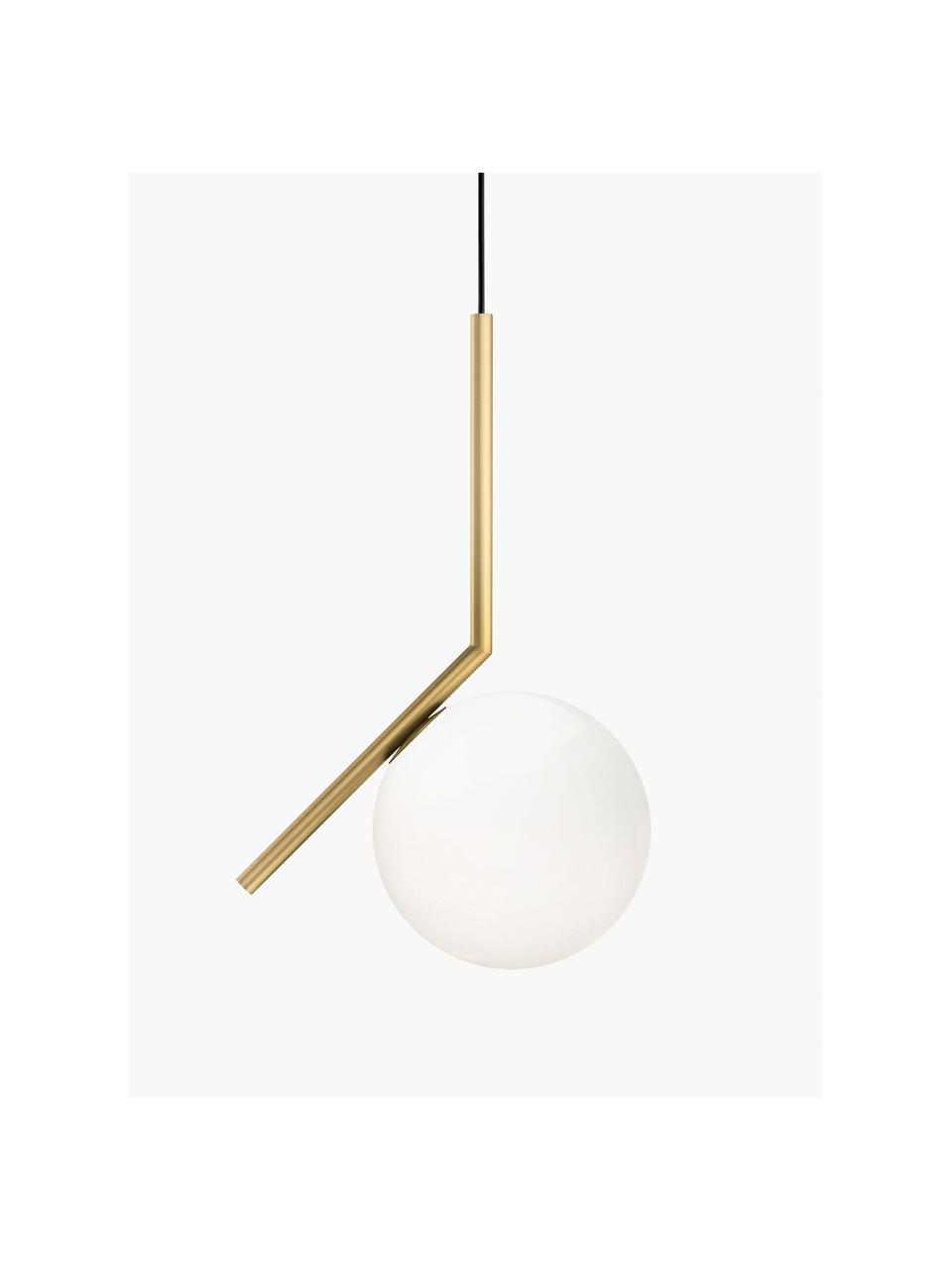 Lampada a sospensione piccola in vetro soffiato IC Lights, alt. 47 cm, Paralume: vetro, Struttura: acciaio rivestito, Dorato, bianco, Larg. 24 x Alt. 47 cm