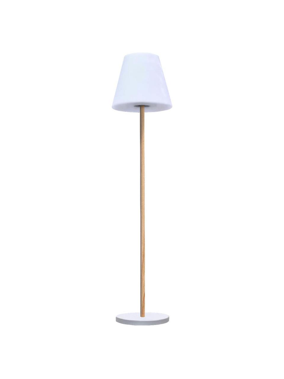 Dimbare Solar vloerlamp Standby met houten voet, Lampenkap: polyethyleen, Lampvoet: hout, Wit, lichtbruin, Ø 34 x H 150 cm