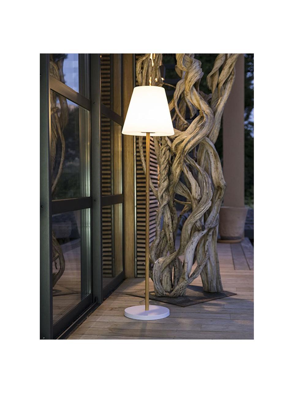 Lámpara de pie solar regulable de madera Standby, Pantalla: polietileno, Blanco, beige, Ø 34 x Al 150 cm