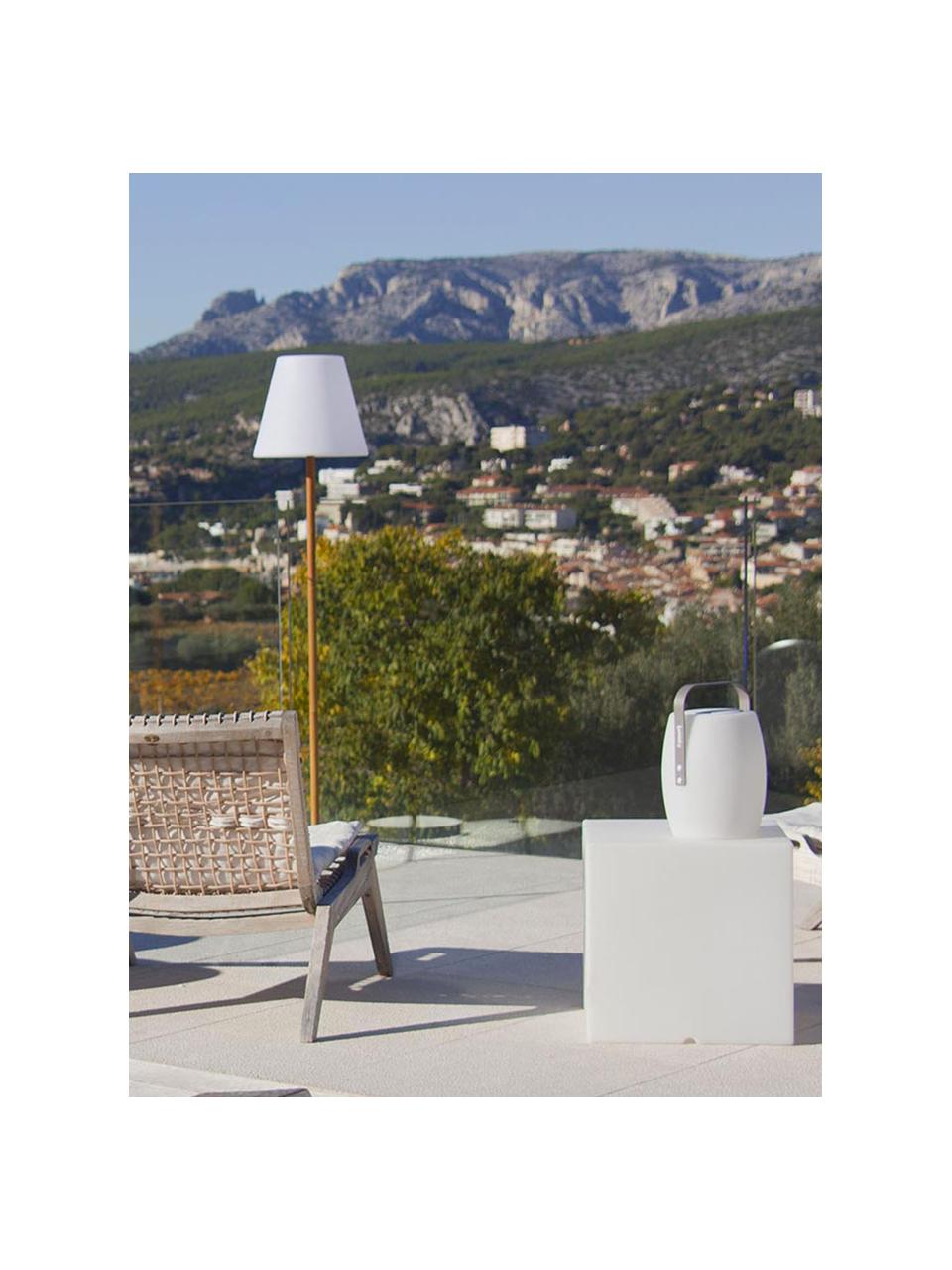 Dimbare Solar vloerlamp Standby met houten voet, Lampenkap: polyethyleen, Lampvoet: hout, Wit, lichtbruin, Ø 34 x H 150 cm