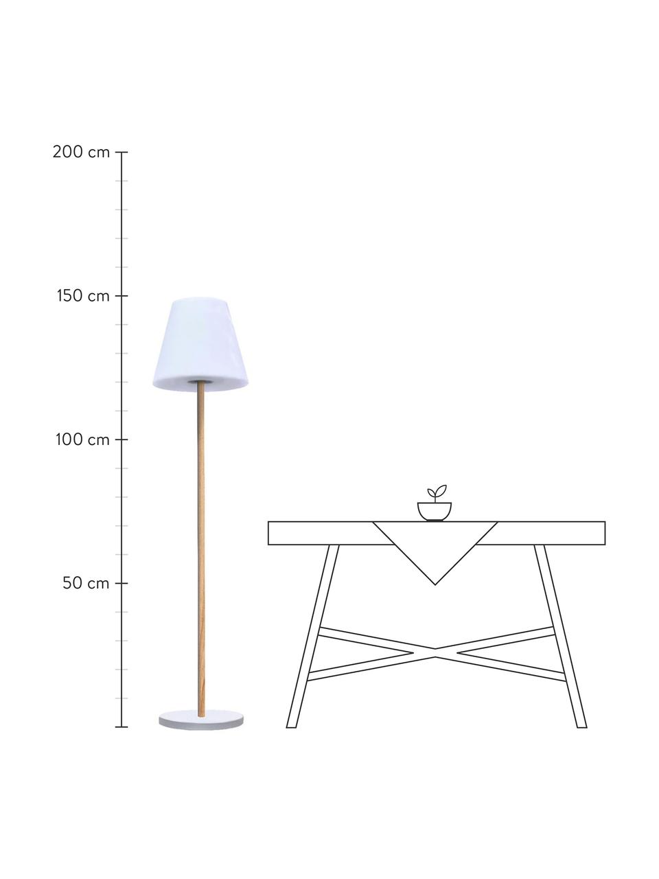 Lámpara de pie solar regulable de madera Standby, Pantalla: polietileno, Blanco, beige, Ø 34 x Al 150 cm