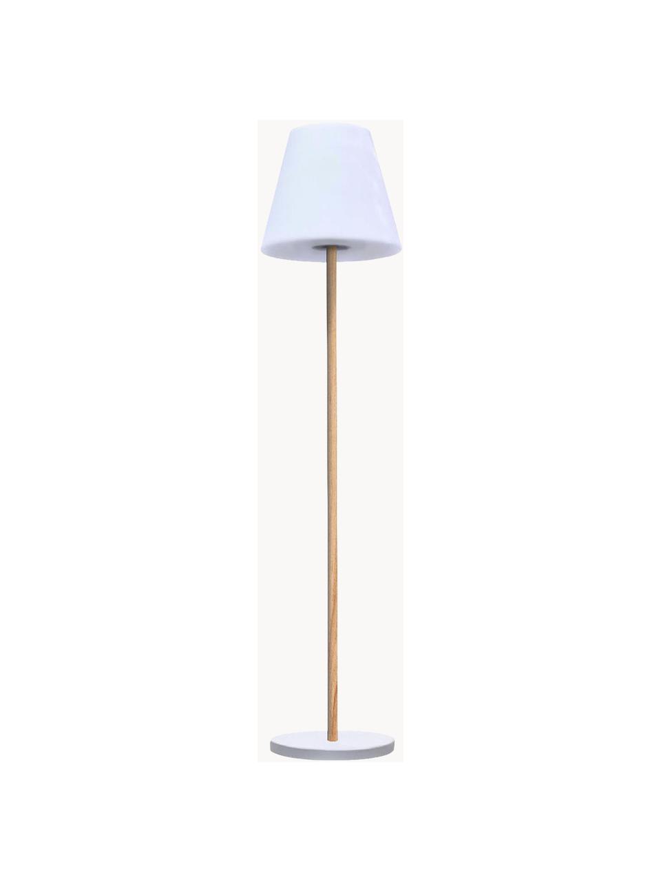 Dimbare solar vloerlamp Standby met houten voet, Lampenkap: polyethyleen, Lampvoet: hout, Wit, lichtbruin, Ø 34 x H 150 cm