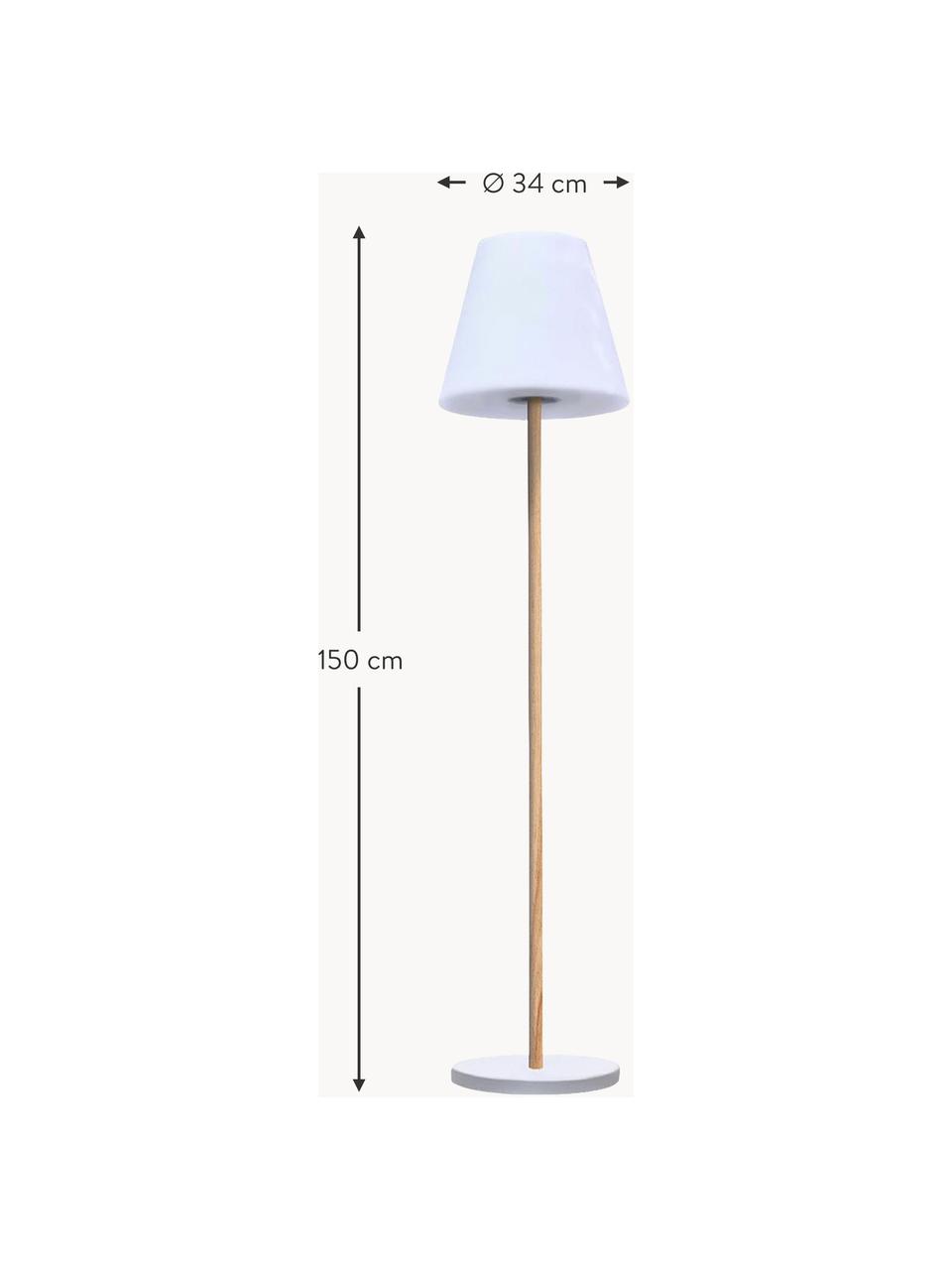 Lámpara de pie solar regulable de madera Standby, Pantalla: polietileno, Blanco, beige, Ø 34 x Al 150 cm