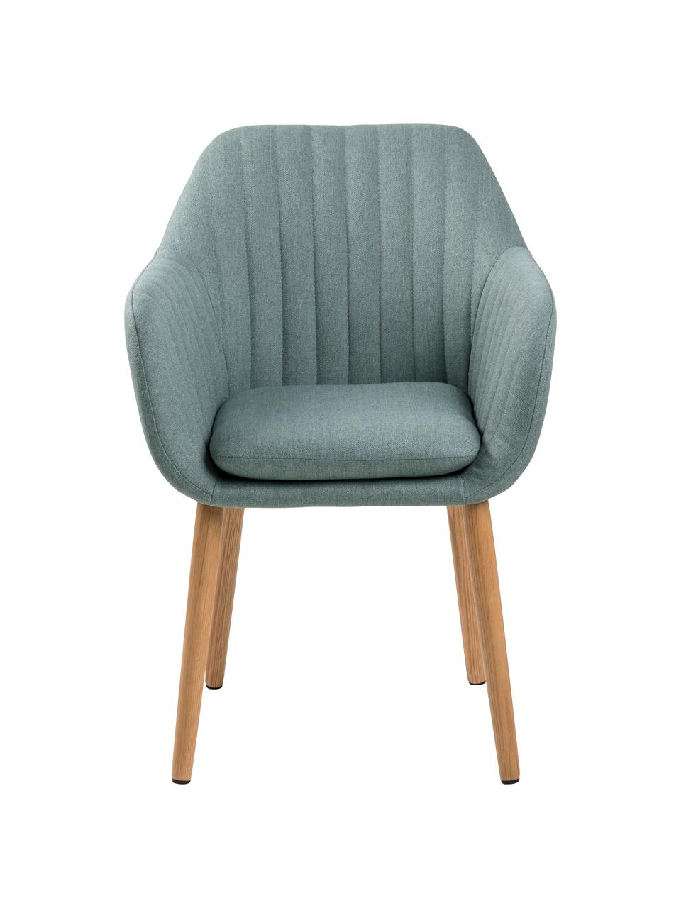 Armstoel Emilia met houten poten, Bekleding: polyester fluweel Met 25., Poten: gelakt metaal, Geweven stof turquoise, eikenhout, B 57 x D 59 cm