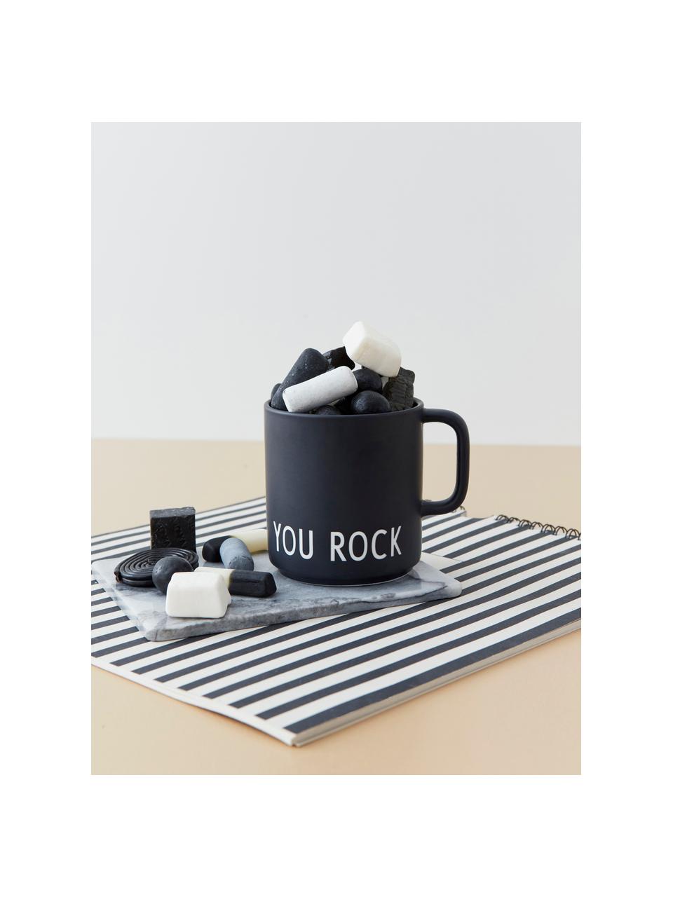 Design Kaffeetasse Favourite YOU ROCK mit Schriftzug, Fine Bone China (Porzellan), Schwarz (You rock), Ø 10 x H 9 cm, 250 ml