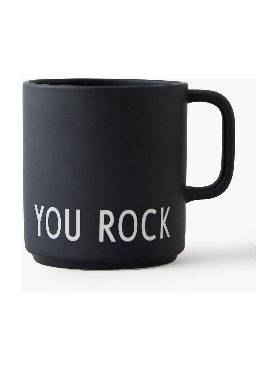 Dizajnová kávová šálka s nápisom Favourite YOU ROCK, Čínsky porcelán, Čierna (You rock), Ø 10 x V 9 cm, 250 ml