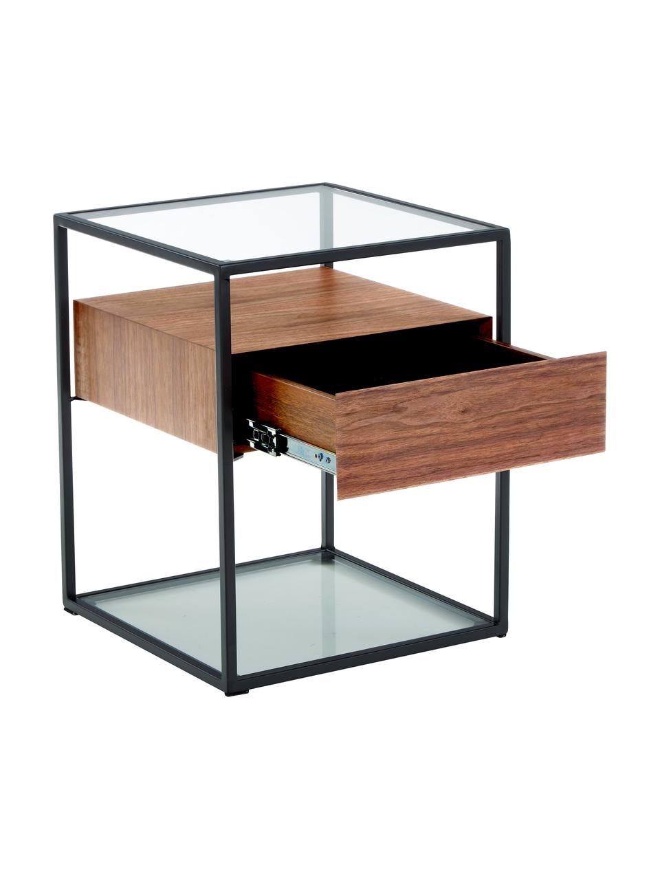 Odkládací stolek se zásuvkou Helix, Černá, akáciové dřevo, Š 45 cm, V 54 cm