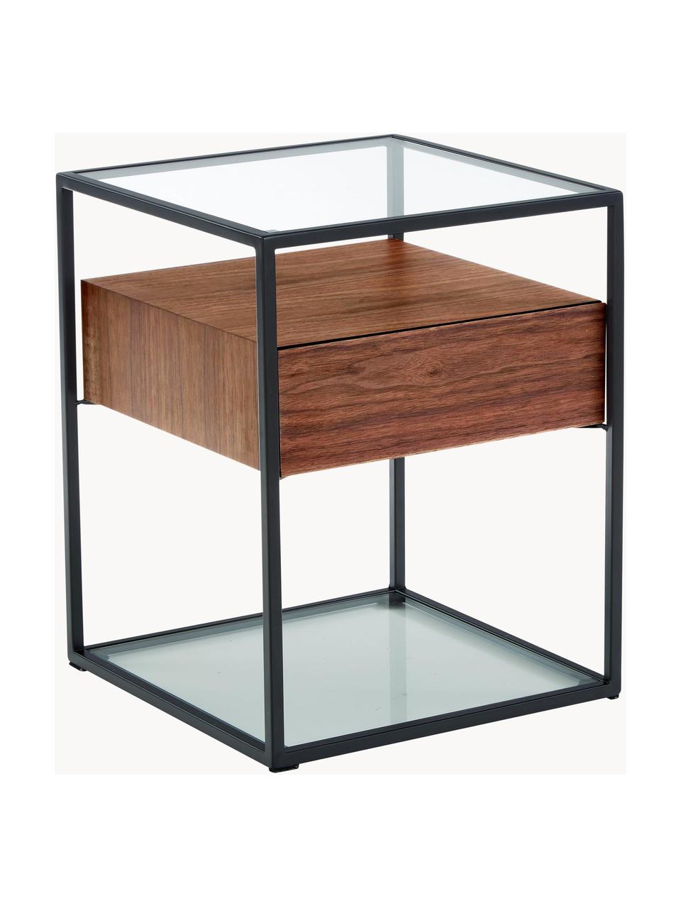 Table d'appoint avec tiroir Helix, Noir, bois d'acacia, larg. 43 x haut. 54 cm