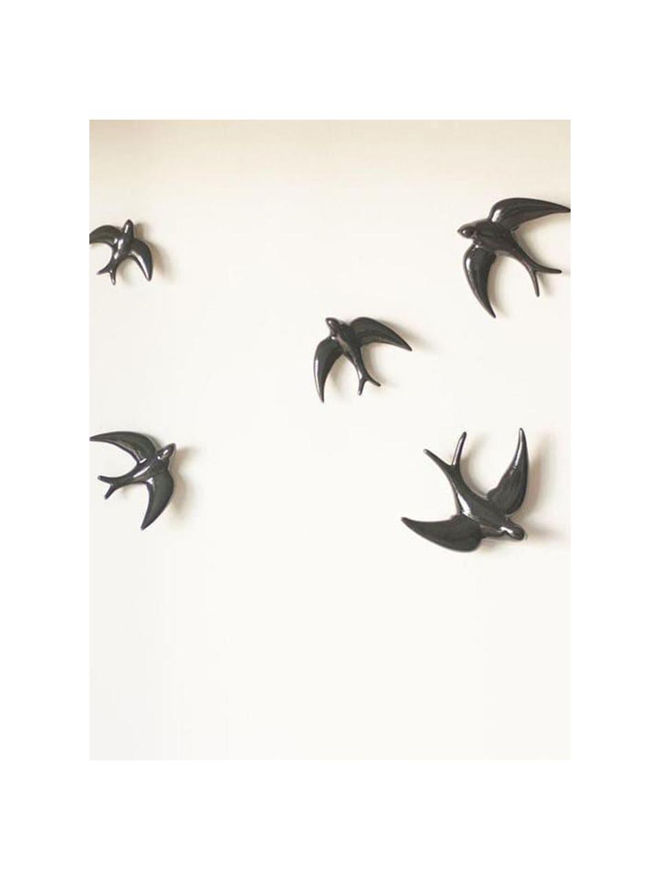 Set de decoración de pared Swallows, 2 pzas., Porcelana, Negro, An 11 x Al 11 cm