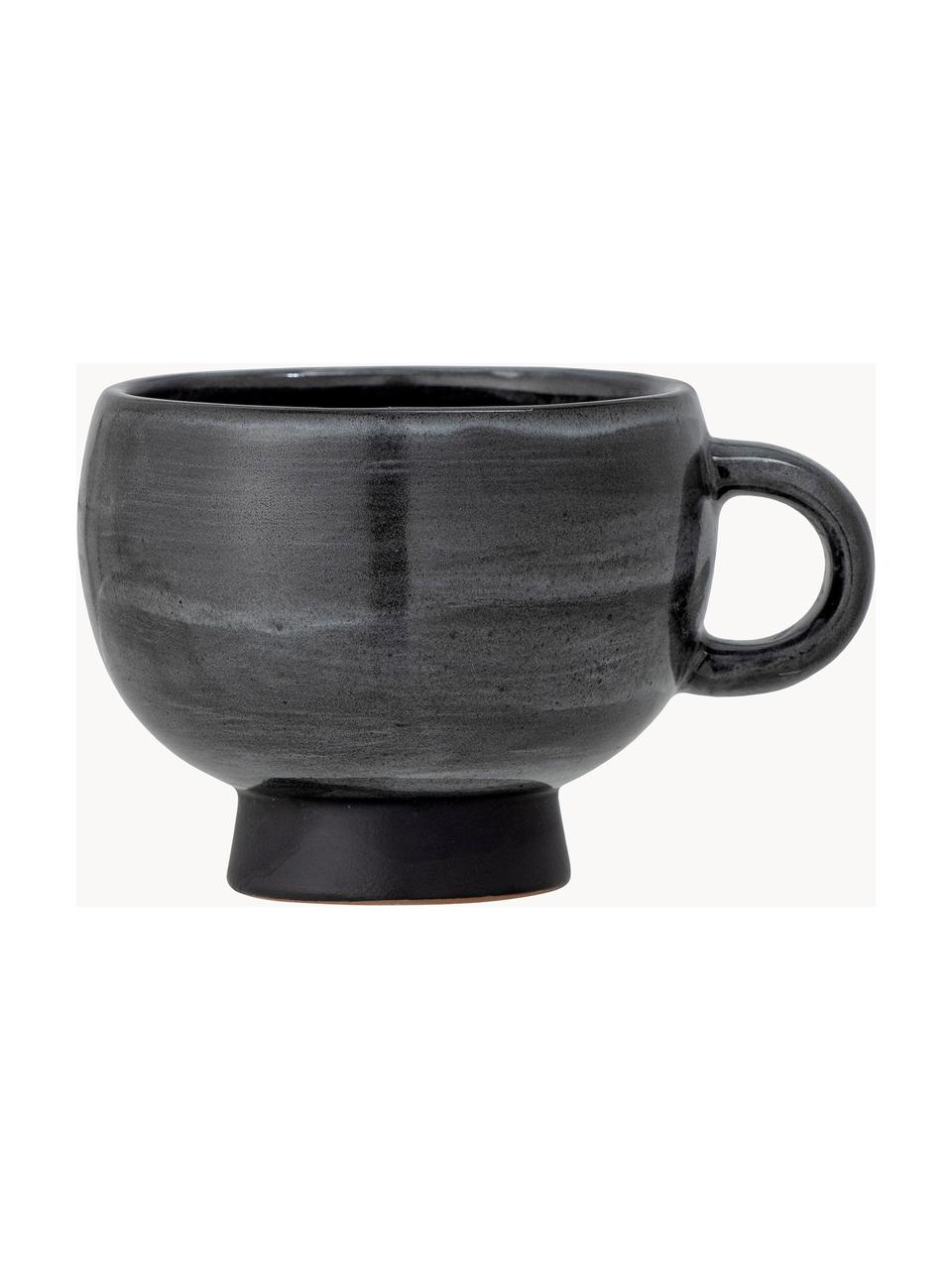 Taza artesanal con esmalte reactivo Emilo, Gres, Gris antracita, Ø 9 x Al 7 cm, 300 ml