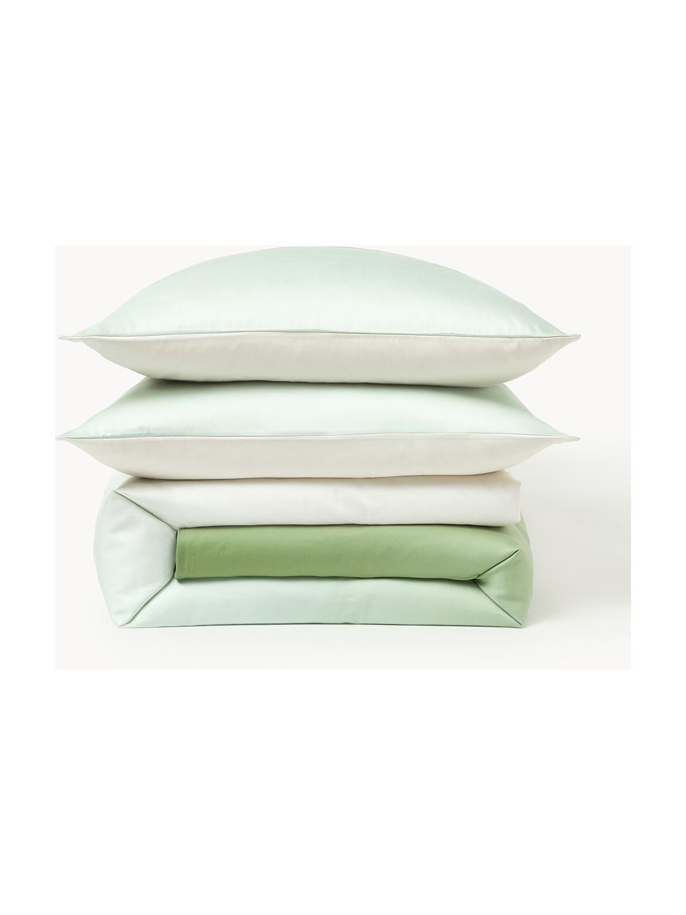 Housse de couette en satin de coton Jania, Tons verts, larg. 200 x long. 200 cm