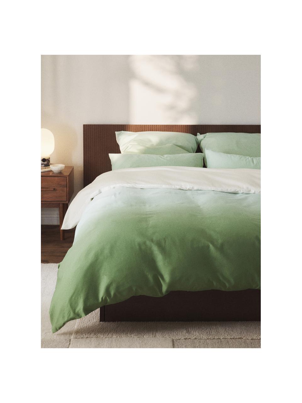 Housse de couette en satin de coton Jania, Tons verts, larg. 200 x long. 200 cm