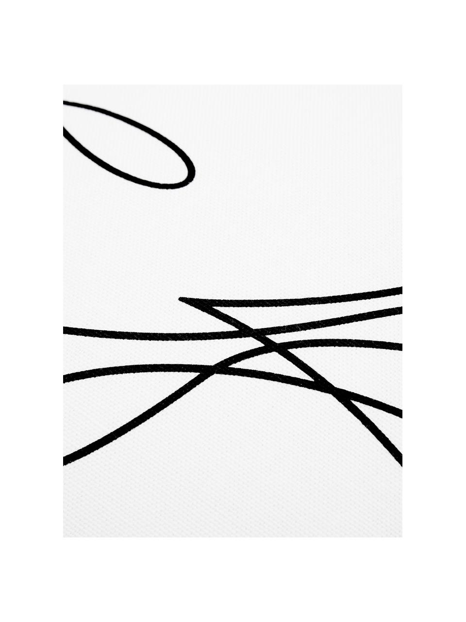 Kussenhoes Morpho met abstracte One Line tekening, 100% katoen, Wit, zwart, 40 x 40 cm