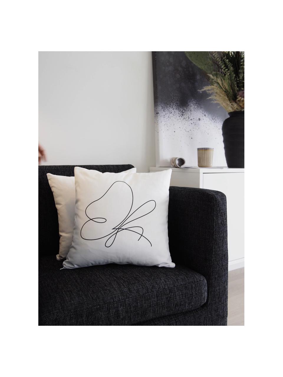 Federa arredo con disegno astratto Morpho, 100% cotone, Bianco, nero, Larg. 40 x Lung. 40 cm