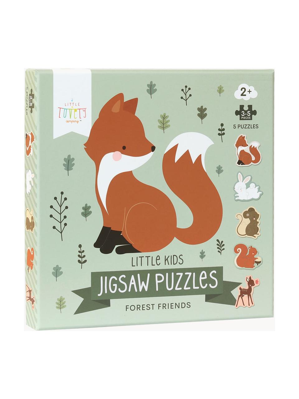 Puzzles en bois Forest Friends, Carton, Vert sauge, multicolore, larg. 23 x haut. 23 cm