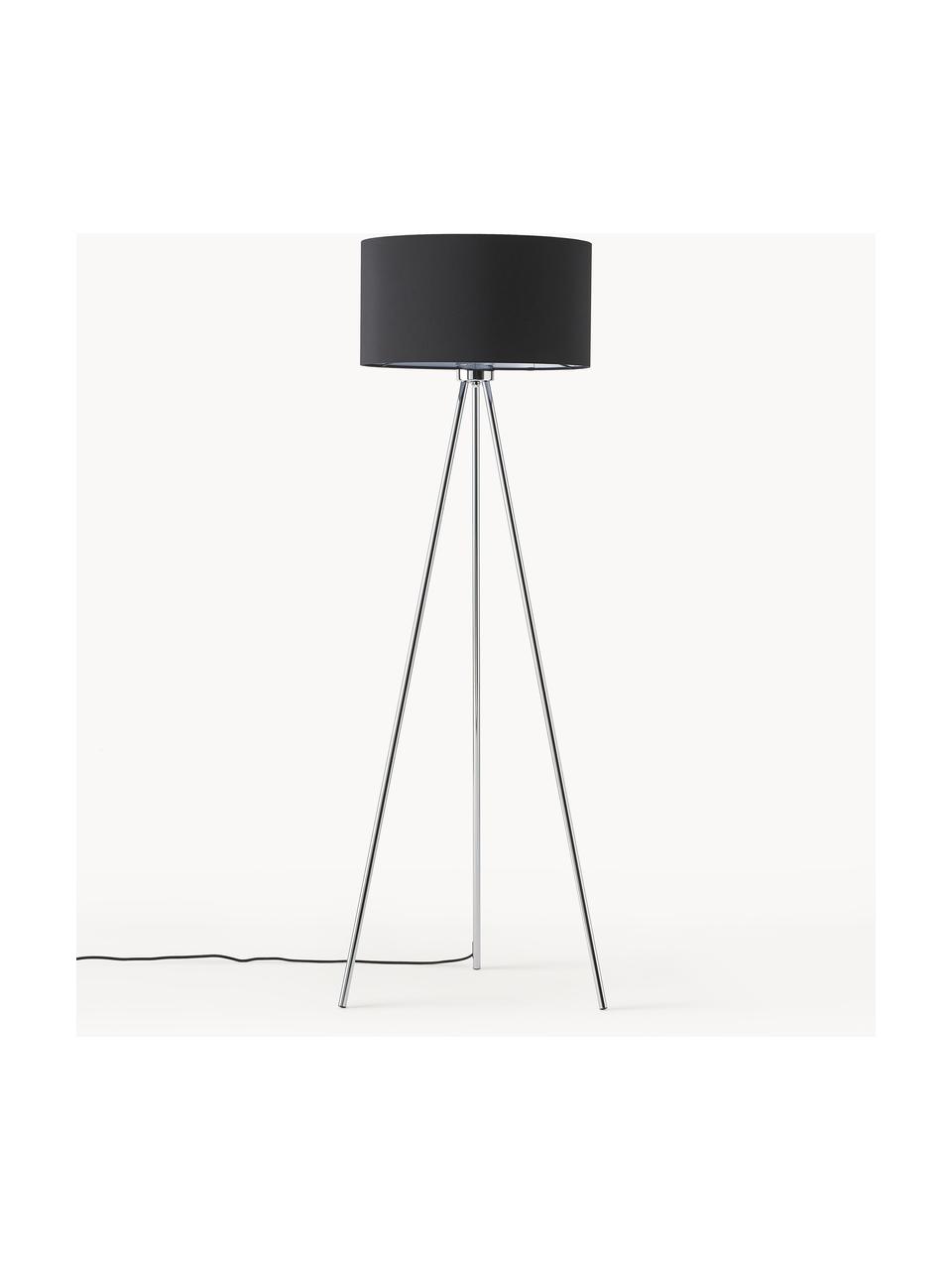 Lampadaire trépied scandi Cella, Noir, gris chrome, haut. 147 cm