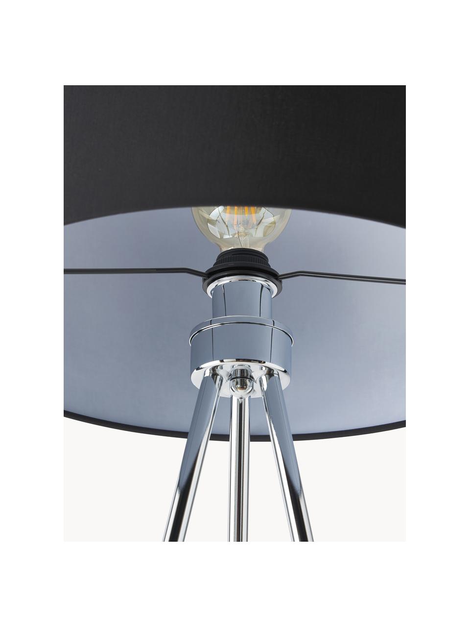 Tripod Stehlampe Cella mit Stoffschirm, Lampenschirm: Baumwollgemisch, Schwarz, Chromfarben, H 147 cm