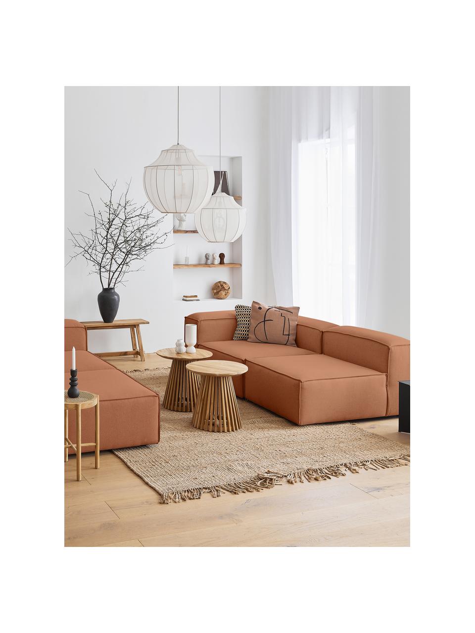 Canapé d'angle modulable 4 places avec pouf Lennon, Tissu nougat, larg. 327 x prof. 207 cm