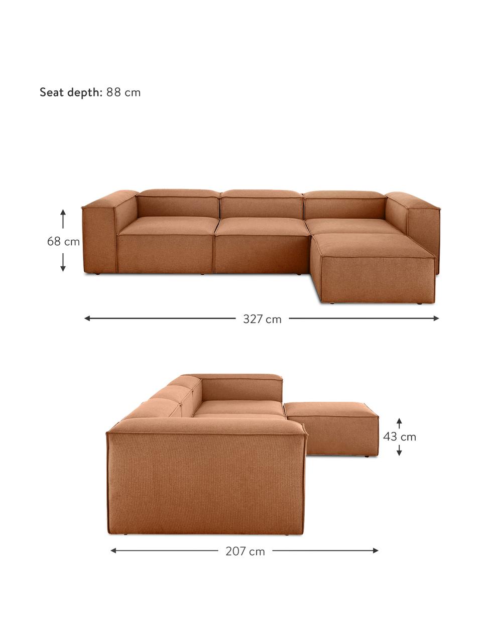 Sofa modułowa z pufem Lennon (4-osobowa), Tapicerka: 100% poliester Dzięki tka, Stelaż: lite drewno sosnowe, cert, Nogi: tworzywo sztuczne, Nugatowa tkanina, S 327 x G 207 cm