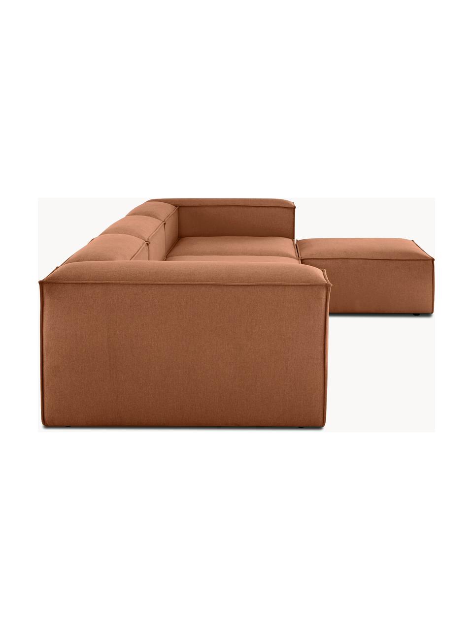 Canapé d'angle modulable 4 places avec pouf Lennon, Tissu nougat, larg. 327 x prof. 207 cm