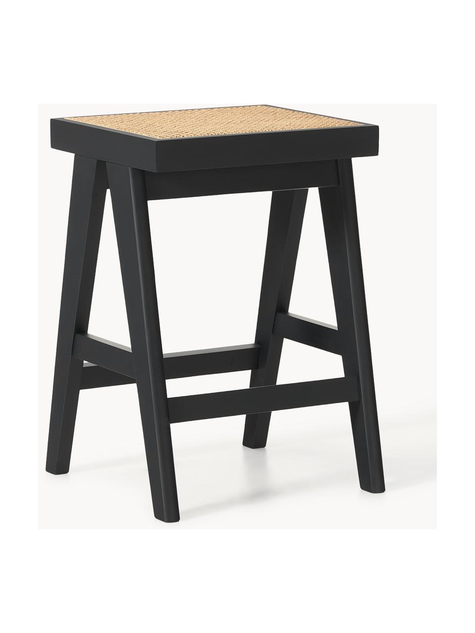 Tabouret de bar en cannage Sissi, Noir, beige clair, larg. 46 x haut. 65 cm