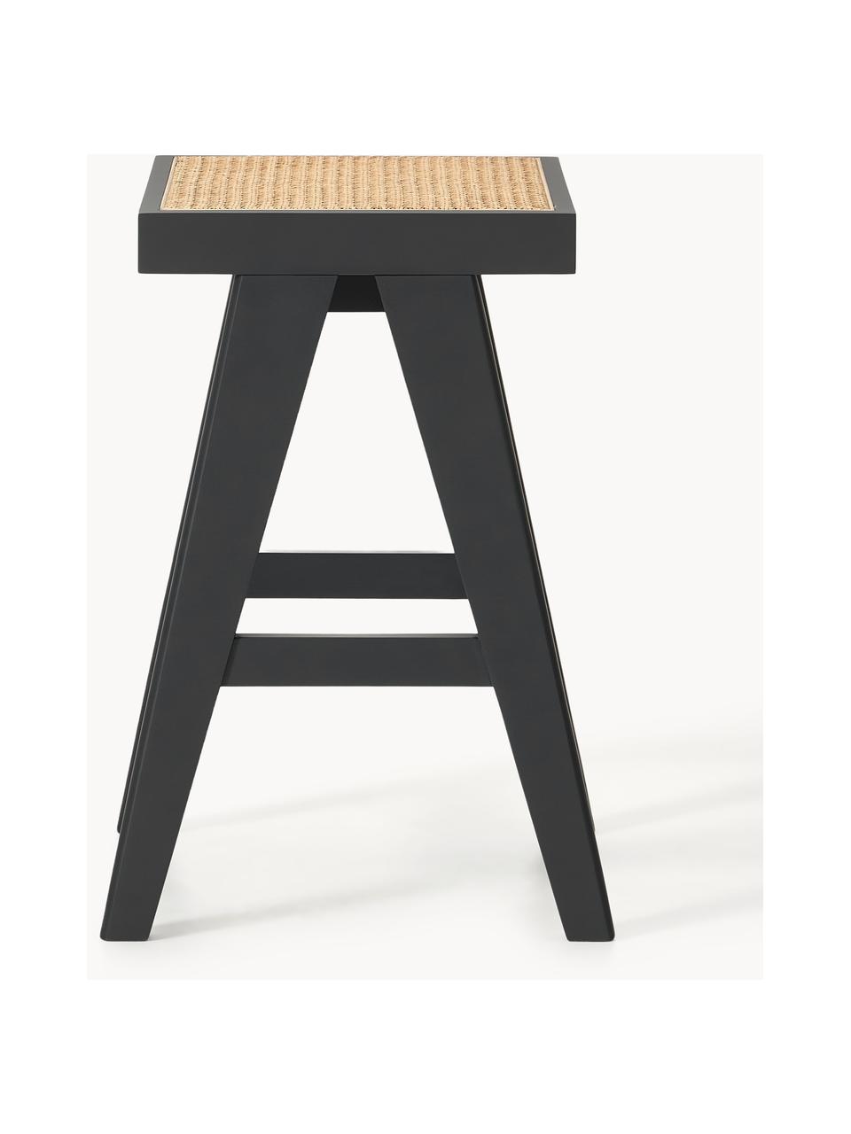 Tabouret de bar en cannage Sissi, Noir, beige clair, larg. 46 x haut. 65 cm