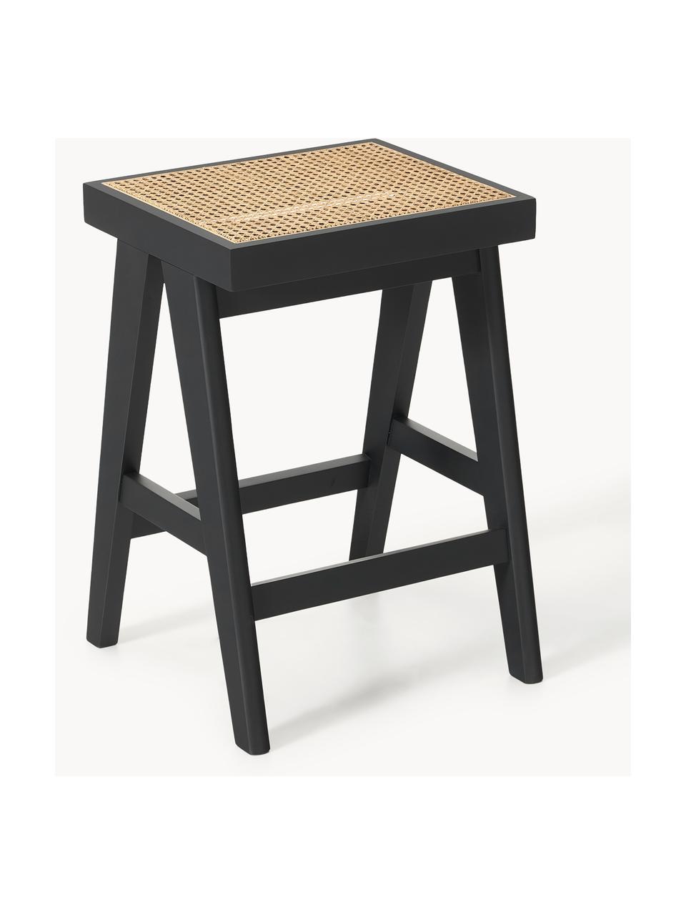 Tabouret de bar en cannage Sissi, Noir, beige clair, larg. 46 x haut. 65 cm