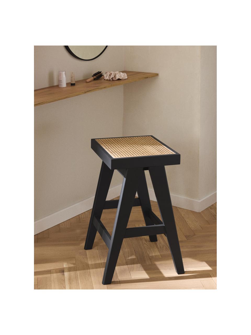 Tabouret de bar en cannage Sissi, Noir, beige clair, larg. 46 x haut. 65 cm