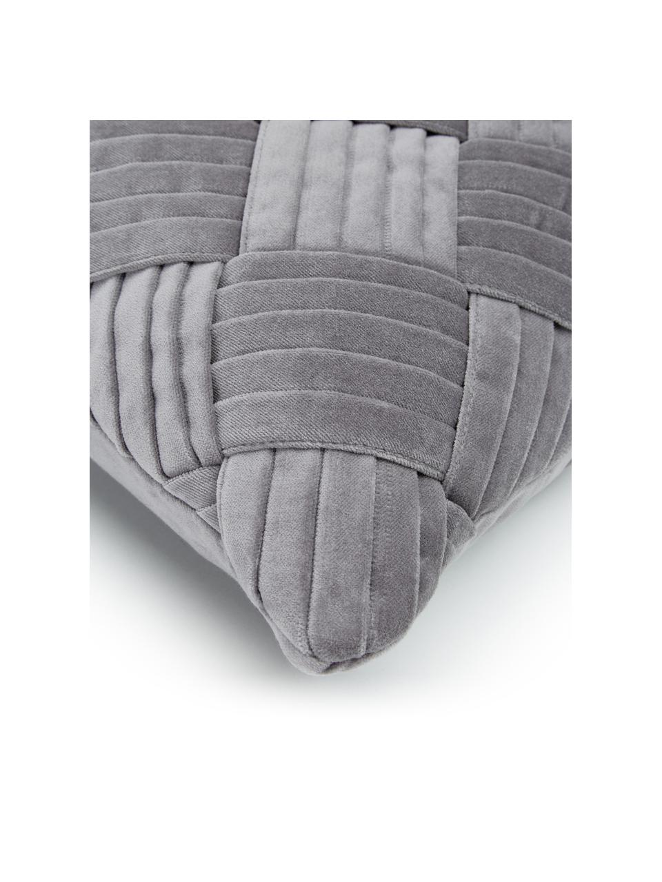 Federa arredo in velluto con motivo strutturato Sina, Velluto (100% cotone), Grigio, Larg. 30 x Lung. 50 cm