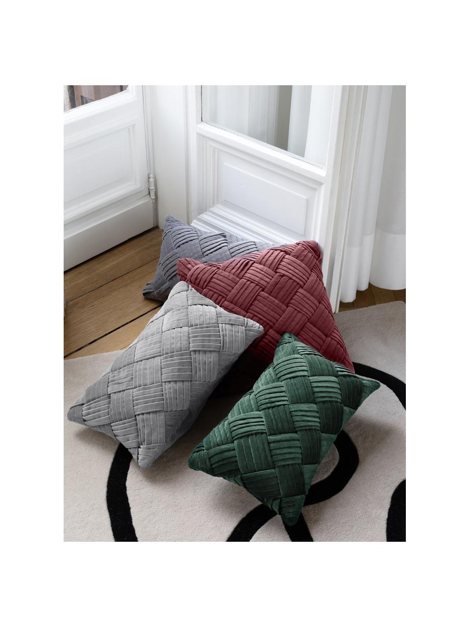 Housse de coussin rectangulaire velours Sina, Velours (100 % coton), Gris, larg. 30 x long. 50 cm