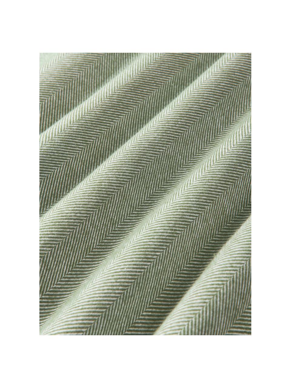 Housse de couette en flanelle avec motif à chevrons Wanda, Vert sauge, larg. 200 x long. 200 cm