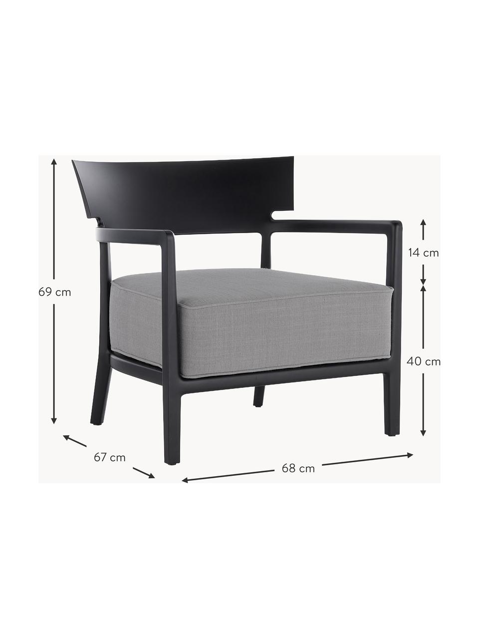 Fauteuil de jardin Cara, Tissu gris, pieds noirs, larg. 68 x prof. 67 cm