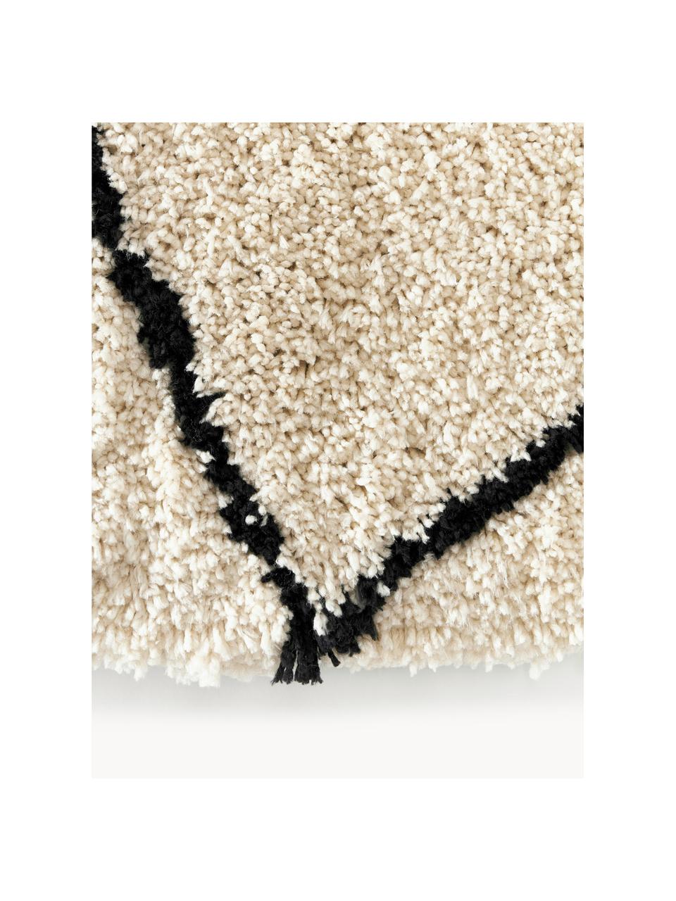 Runder flauschiger Hochflor-Teppich Naima, handgetuftet, Flor: 100 % Polyester, Beige, Schwarz, Ø 120 cm (Größe S)