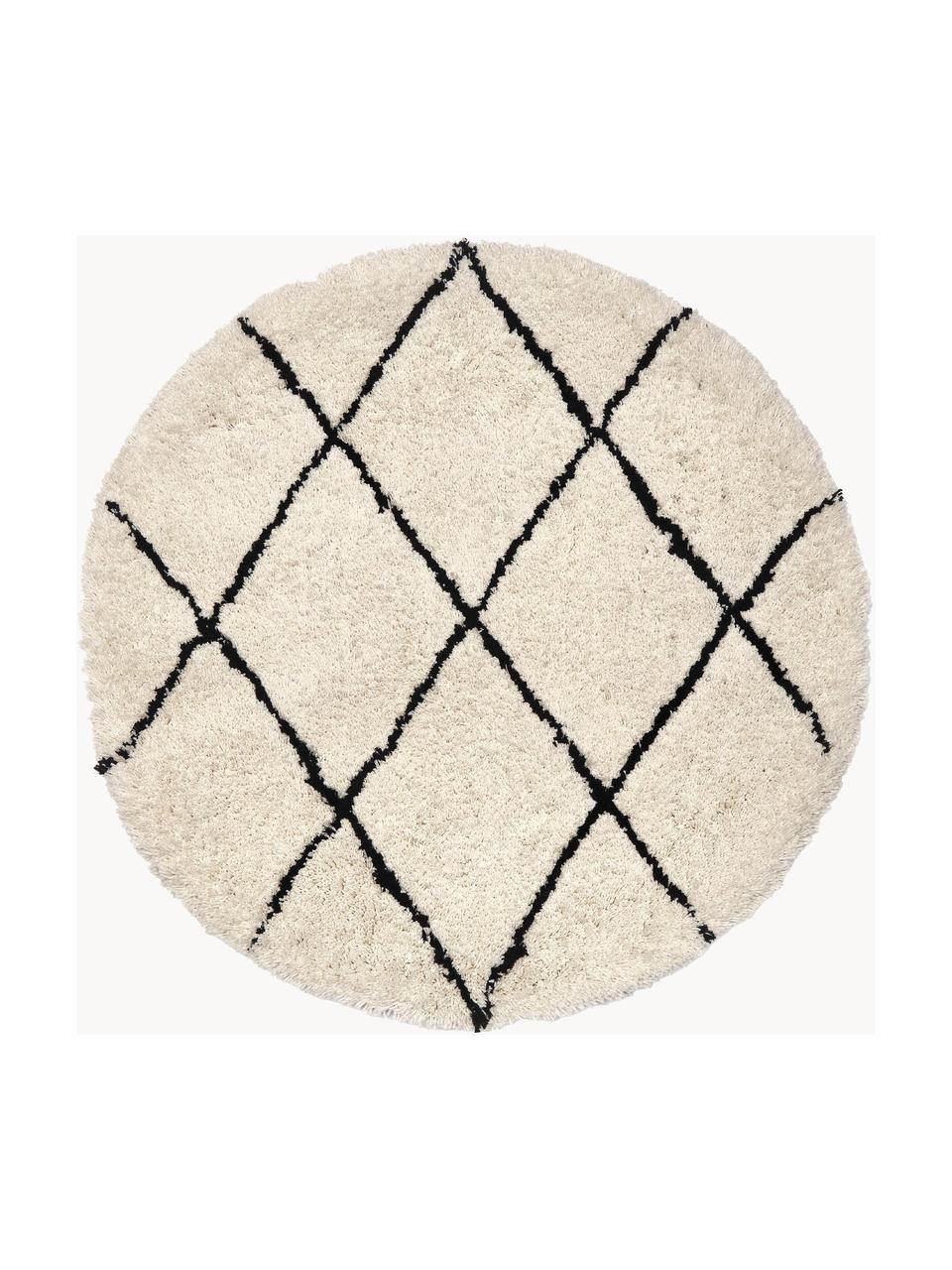 Tapis rond à poils longs tufté main Naima, Beige, noir, Ø 120 cm (taille S)