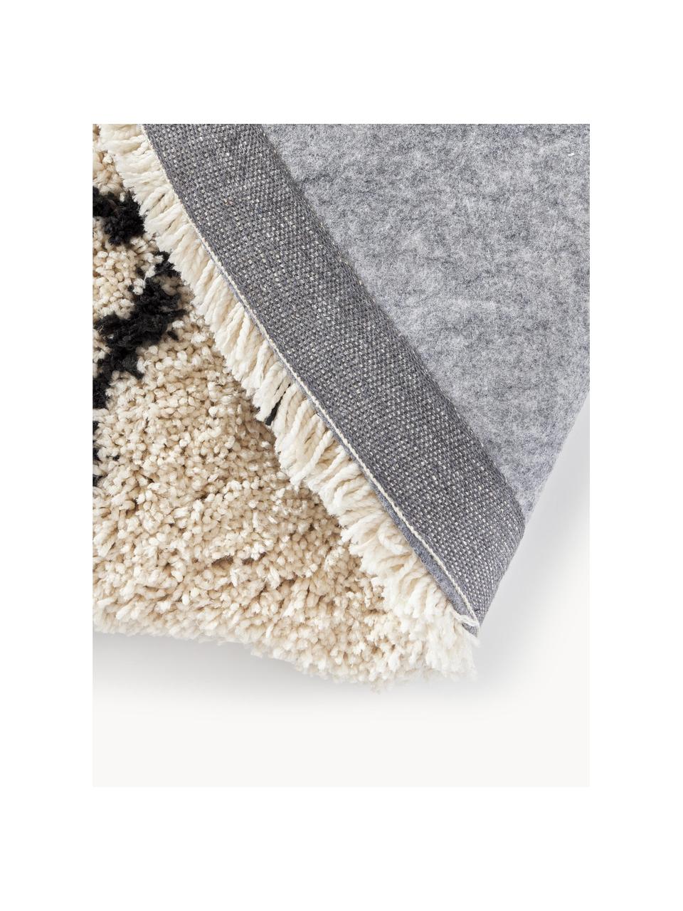 Runder flauschiger Hochflor-Teppich Naima, handgetuftet, Flor: 100 % Polyester, Beige, Schwarz, Ø 120 cm (Grösse S)