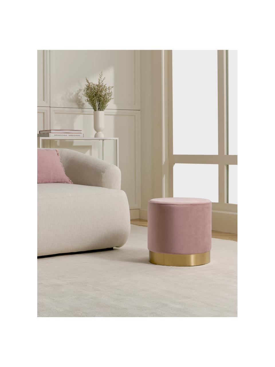 Zamatová taburetka Orchid, Zamatová bledoružová, odtiene zlatej, ∅ 38 x V 38 cm