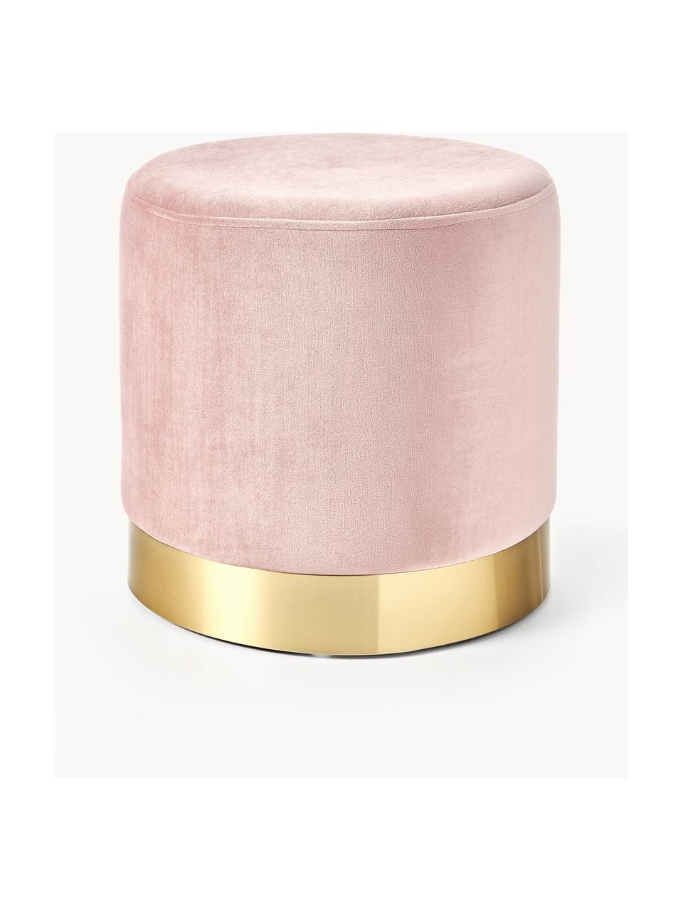 Pouf en velours Orchid, Velours rose pâle, socle doré, Ø 38 x haut. 38 cm