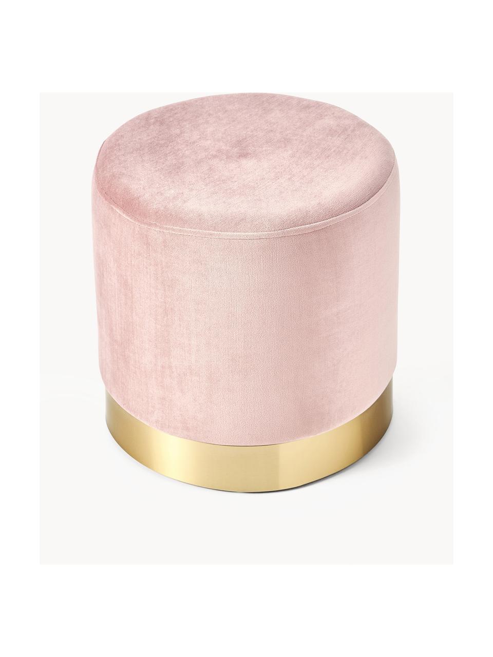 Pouf en velours Orchid, Velours rose pâle, socle doré, Ø 38 x haut. 38 cm