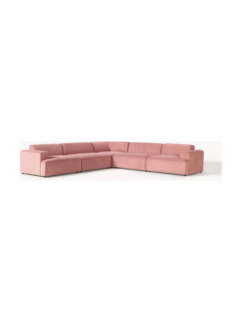 Canapé d'angle XL en velours côtelé Melva, Velours côtelé rose, larg. 458 x prof. 220 cm