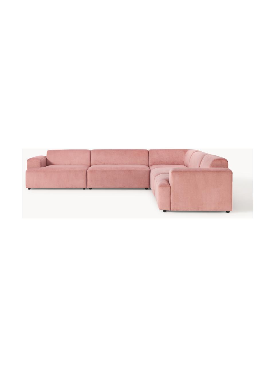 Canapé d'angle XL en velours côtelé Melva, Velours côtelé rose, larg. 458 x prof. 220 cm