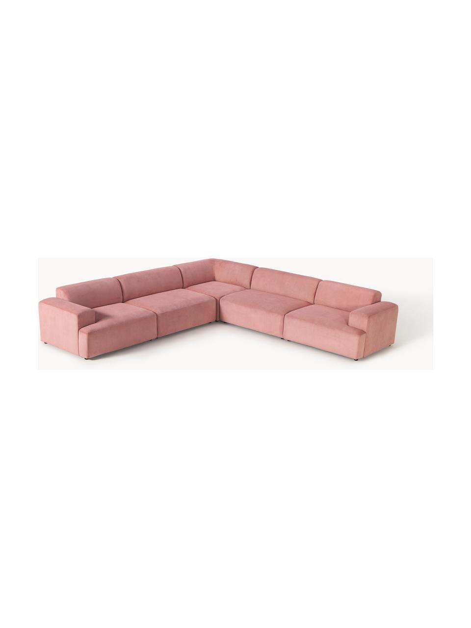 Divano angolare XL in velluto a coste Melva, Rivestimento: velluto a coste (92% poli, Struttura: legno massiccio di pino e, Piedini: plastica Questo prodotto , Velluto a coste rosa antico, Larg. 339 x Prof. 339 cm