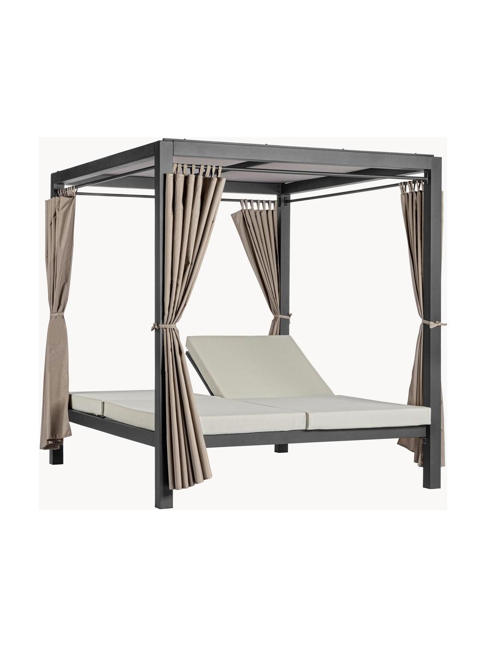 Dubbele zonnebed Dream met luifel, Frame: gepoedercoat aluminium, Geweven stof lichtbeige, antraciet, B 188 x H 205 cm