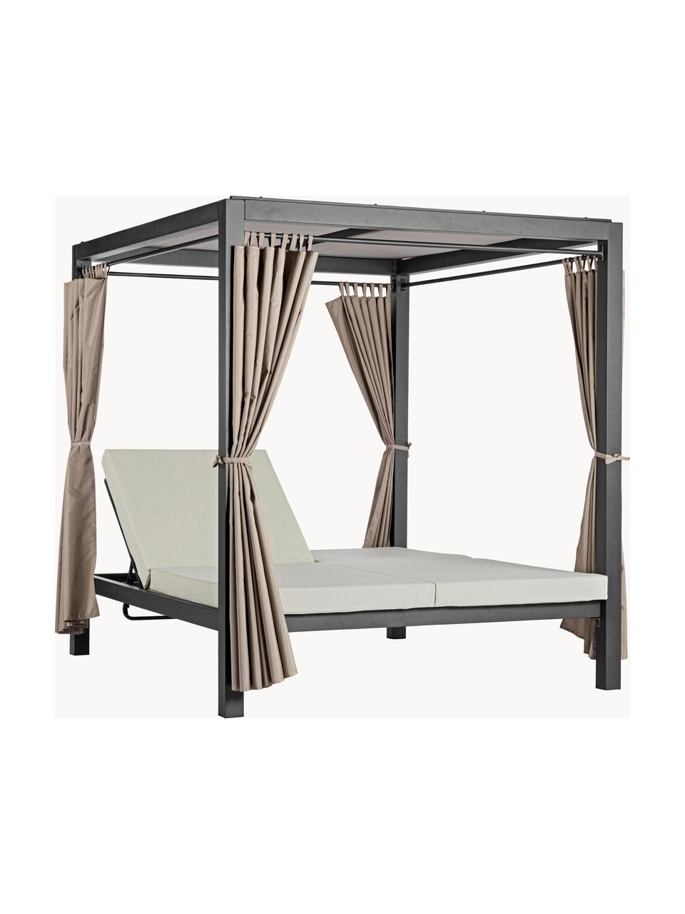 Dubbele zonnebed Dream met luifel, Frame: gepoedercoat aluminium, Geweven stof lichtbeige, antraciet, B 188 x H 205 cm