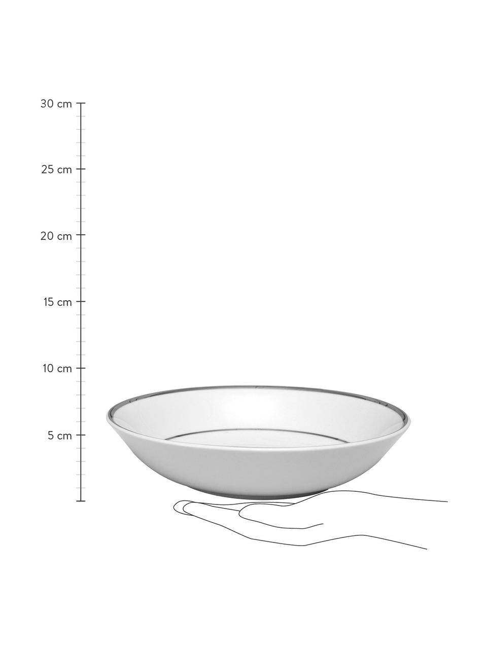Porzellan-Suppenteller Ginger mit silberfarbenem Rand, 6 Stück, Porzellan, Weiß, Silberfarben, Ø 23 x H 5 cm