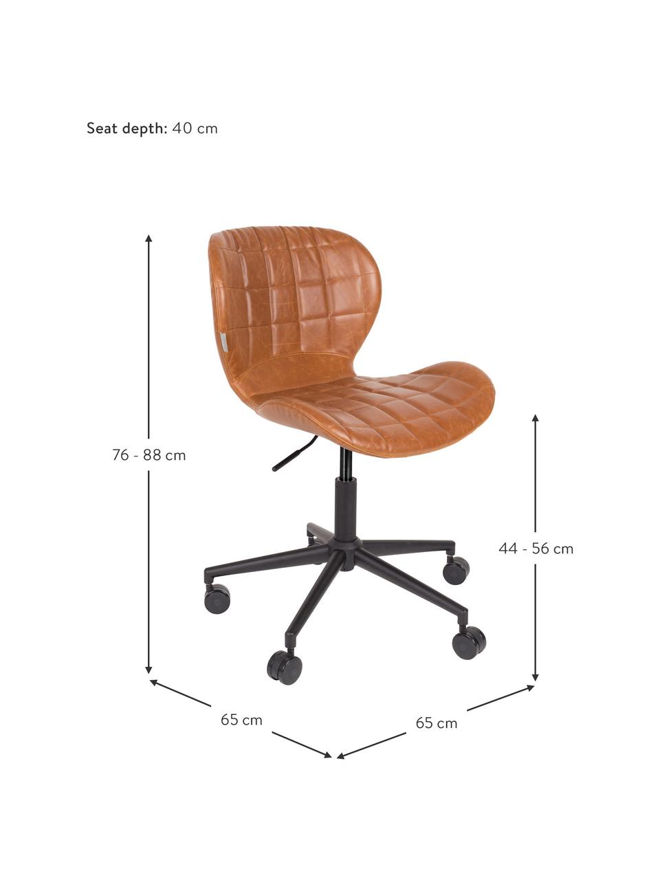 Bürodrehstuhl OMG, höhenverstellbar, Bezug: Kunstleder (50% Polyureth, Gestell: Stahl, pulverbeschichtet, Korpus: Schichtholz, Bezug: BraunSockel mit Rollen: Schwarz, 65 x 76 cm