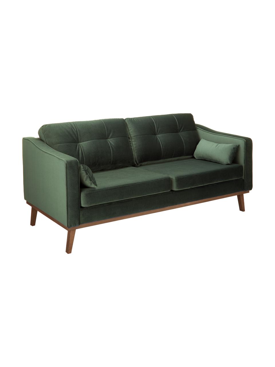 Fluwelen bank Alva (2-zits) in groen met houten poten, Bekleding: fluweel (hoogwaardig poly, Frame: massief grenenhout, Poten: massief gebeitst beukenho, Olijfkleurig, 184 x 92 cm