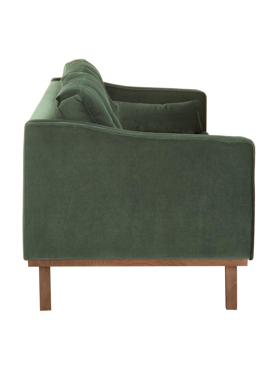 Fluwelen bank Alva (2-zits) in groen met houten poten, Bekleding: fluweel (hoogwaardig poly, Frame: massief grenenhout, Poten: massief gebeitst beukenho, Olijfkleurig, 184 x 92 cm