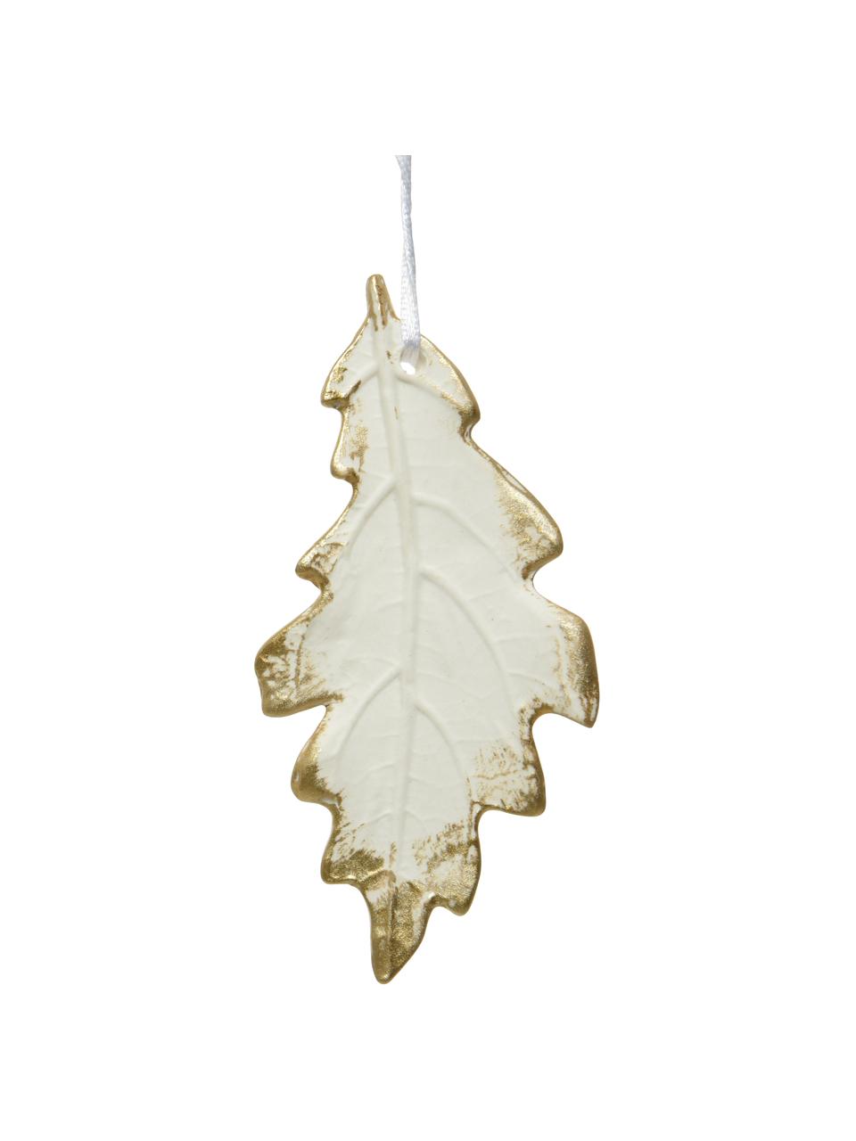 Adornos navideños hojas Leaves, 3 uds., Porcelana, Blanco, dorado, An 4 x Al 13 cm